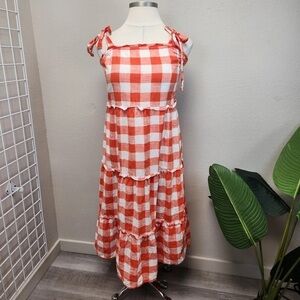 F&F Orange Gingham LINEN Tiered Dress - Size 10